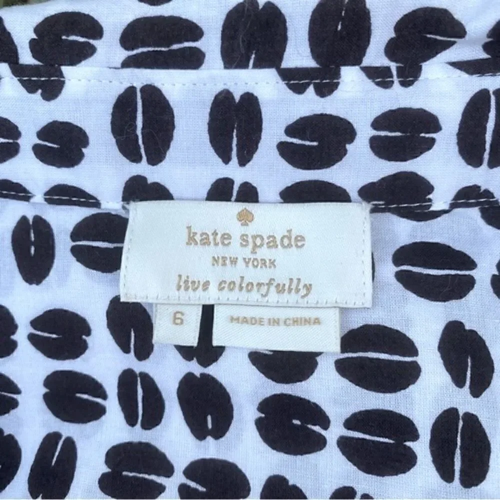 Kate Spade Live Colorfully Sz 6 black & white button up top/blouse ECU